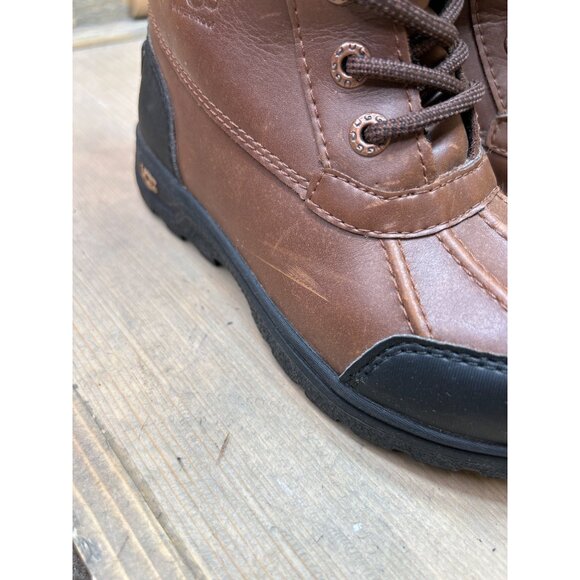 UGG US1 Youth Waterproof Brown Leather & Suede Winter Boots - Picture 3 of 8